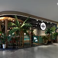 Modern Restaurant Interior With Decorative Walls Pendant Lights Colorful Seating And Dining Tables