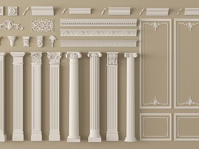 Various Gypsum Molding Designs With Ornate Patterns And Column Details For Interior Decoration 3d model
