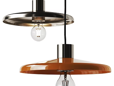 Modern Round Chandeliers With Silver And Orange Shades And Transparent Bulbs 3d model