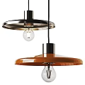 Modern Round Chandeliers With Silver And Orange Shades And Transparent Bulbs