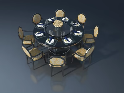 Elegant Dining Space Featuring Sliding Door Round Table Chairs Dinnerware And Decorative Centerpiece 3d model