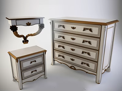 Vintage Style Bedside Table With Drawers Carved Details Gold Trim And Classic Design 3d model