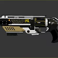 Two Futuristic Pistols With Gold And Silver Accents And Reflective Surface