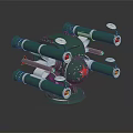 Green Multiple Barrel Weapon with Round Base Red Details and Sighting Devices