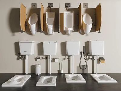 Various Bathroom Fixtures Including Urinals And Squat Toilets 3d model