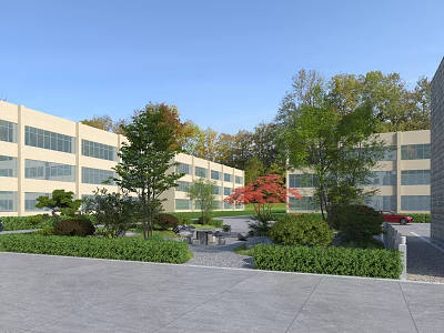 Park Landscape With Modern Buildings Various Trees Green Shrubs Paths And Leisure Seats 3d model