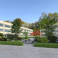 Park Landscape With Modern Buildings Various Trees Green Shrubs Paths And Leisure Seats