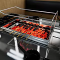 Modern Stainless Steel Kitchen Stove With Transparent Grill Rack And Red Grilled Skewers