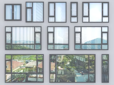 Contemporary Casement Windows With Clear Glass And Black Frame Showing Outdoor Scenery 3d model