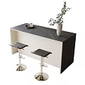 Modern Bar Counter With Black Marble Top White Cabinet And Metal Leg Bar Stools