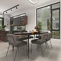 Modern Restaurant Interior With Open Design Marble Island Dining Table And Chairs