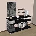 Modern Decorative Cabinet With Black Metal Frame Wooden Shelves Books Coffee Cup And Map