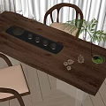 Solid Wood Tea Table and Chairs with Tea Set Potted Plant and Pine Cones 3d model
