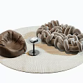 Brown And Gray Knitted Bean Bag Chairs With Small Table On Round Rug