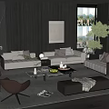Minotti Modern Sofa Coffee Table Combination Straight Row Sofa Two-Seat Sofa Rite Coffee Table Large Flat Floor 3d model