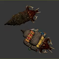 Horned Dinosaur Character Carrying Packed Cargo With Colorful Bundles And Rope Ties