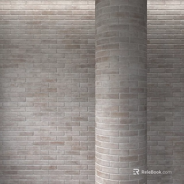 Light Toned Textured Brick Wall And Cylindrical Column As Structural Architectural Components 3d model