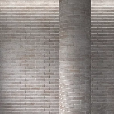 Light Toned Textured Brick Wall And Cylindrical Column As Structural Architectural Components 3d model