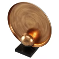 Golden Modern Table Lamp With Circular Shade Spherical Base And Warm Light Illumination