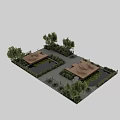 Tranquil Water Fountain Garden With Lounge Chairs Trees Stone Pathway Rocks And Water Lilies