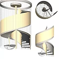 Elegant Golden Spiral Staircase with Marble Steps and Modern Hanging Chandelier Design