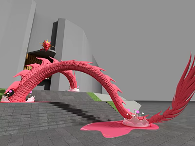 Pink Dragon Sculpture Photo Spot With Curved Body And Modern Architecture Background 3d model