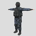 Game and Movie Character in Blue Tactical Uniform with Black Helmet Goggles Vest Knee Pads