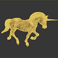 Golden Unicorn Sculpture In Running Pose With Reflection On Dark Background 3d model