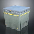 Gray Home Storage Box Featuring Blue Lid Yellow Warning Signs And Yellow Stripes