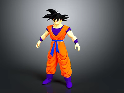Anime Character Costume With Orange Outfit Purple Pants Blue Belt And Black Hair 3d model
