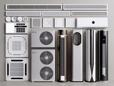 Various Types Of Modern Design Air Conditioners And Fans Wall Mounted Floor Standing Portable Units 3d model