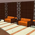 Hotel Lobby Interior Featuring Circular Decorative Screen Green Round Table And Yellow Patterned Carpet