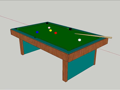 Professional Billiard Table With Green Felt Surface Colored Balls And Cue Stick 3d model