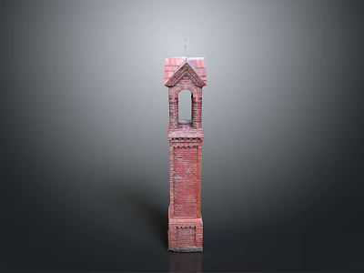 Traditional Red Brick Tower Architecture With Pointed Roof And Arched Window 3d model