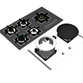 Modern Gas Stove With Multiple Burners And Control Knobs On Black Silver Panels 3d model