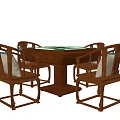 Traditional Wooden Round Entertainment Table with Mahjong Top and Cushioned Chairs