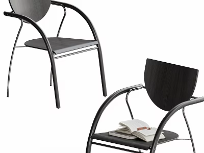 Modern Black Leisure Chairs With Metal Frame Wooden Back And Open Book On Seat 3d model