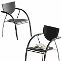 Modern Black Leisure Chairs With Metal Frame Wooden Back And Open Book On Seat