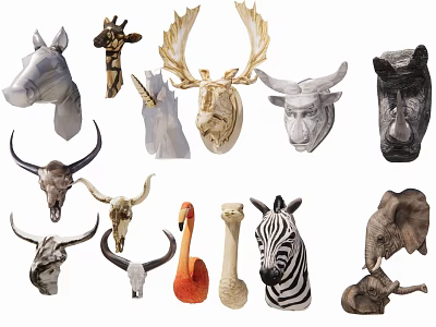 Animal Head Wall Decor Featuring Giraffe Deer Zebra Elephant And Flamingo Designs 3d model