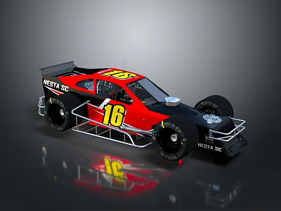 Red And Black Race Car Featuring Number 16 And ROSTA RC Branding 3d model