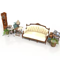 Vintage Architectural Interior Design With Classic Sofa Grandfather Clock Side Table And Decorations
