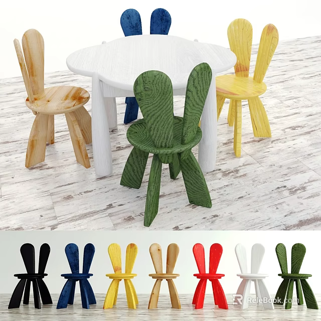 Kids Table with Bunny Shaped Chairs and Multiple Color Choices for Children 3d model 