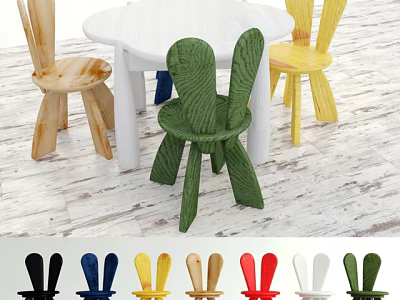 Kids Table with Bunny Shaped Chairs and Multiple Color Choices for Children 3d model