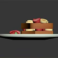 Creamy Waffle Stack With Fresh Banana Strawberry Slices On White Plate