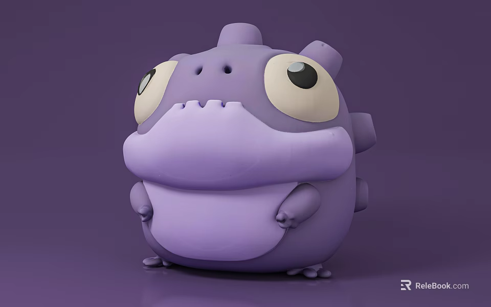 Cute Purple Cartoon Character With Large Eyes And Chubby Body Design 3d model 