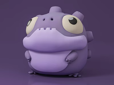 Cute Purple Cartoon Character With Large Eyes And Chubby Body Design 3d model