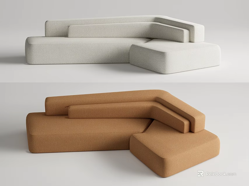 Modern Sectional Sofa In Beige And Brown Upholstered Minimalist Design For Living Room 3d model 