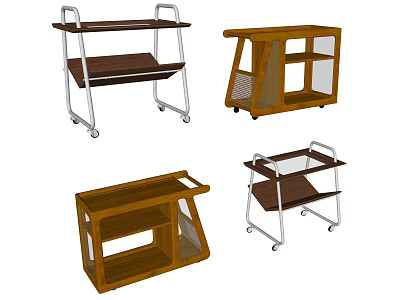 Modern Coffee Tables With Wheels Multi Tier Wooden Shelves And Metal Frame Design 3d model