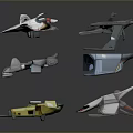 Colorful Sci-Fi Aircraft Models With Different Designs And Detailed Features On Dark Background
