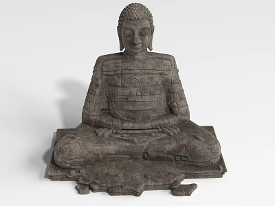 Landscape Sculpture Buddha Statue In Stone Material With Sitting Posture And Detailed Base 3d model